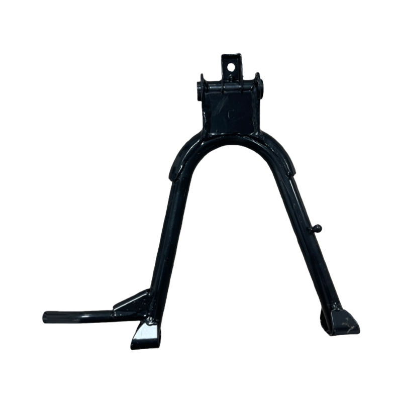 How does a motorcycle kickstand reduce the impact on the vehicle body through cushioning design in complex road conditions?